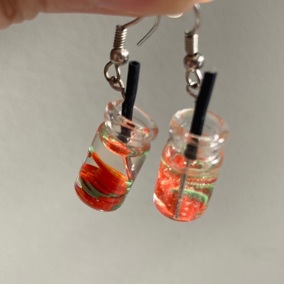 Miniatures style strawberry drink dangle Earrings - Picture 1 of 8
